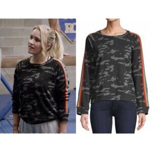 Monrow Sweatshirt Sweatpants Set Woman's Rainbow Trim Camo Large